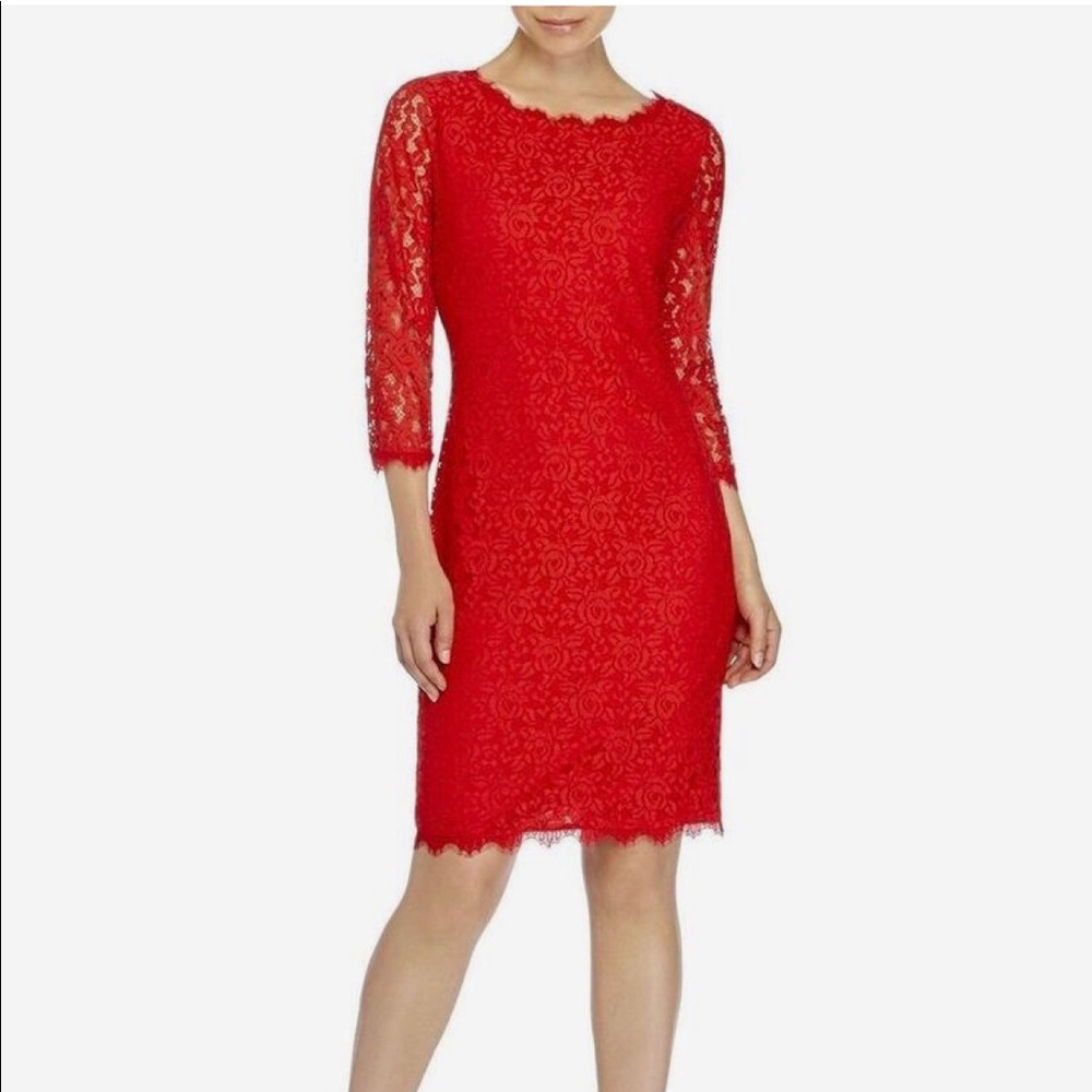 Diane Von Furstenberg Lace Red Colleen Dress 6 NWT
